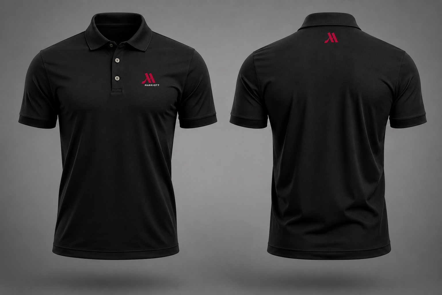 Marriott Black Performance Polo — front and back mockup